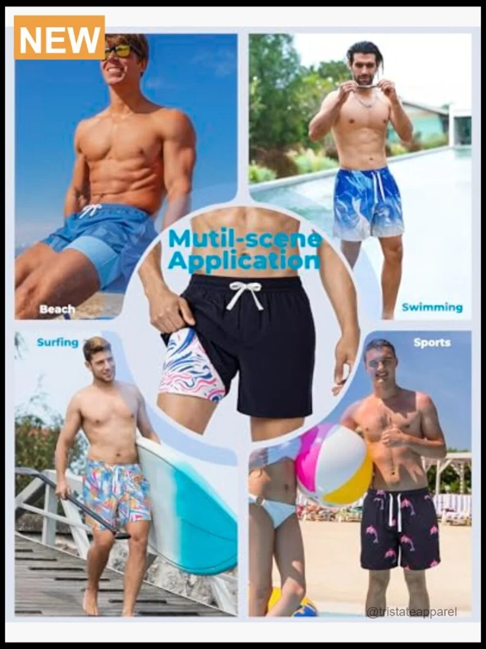 Men's 2-in-1 Swim Trunks Board Shorts Quick Dry with Compression Liner